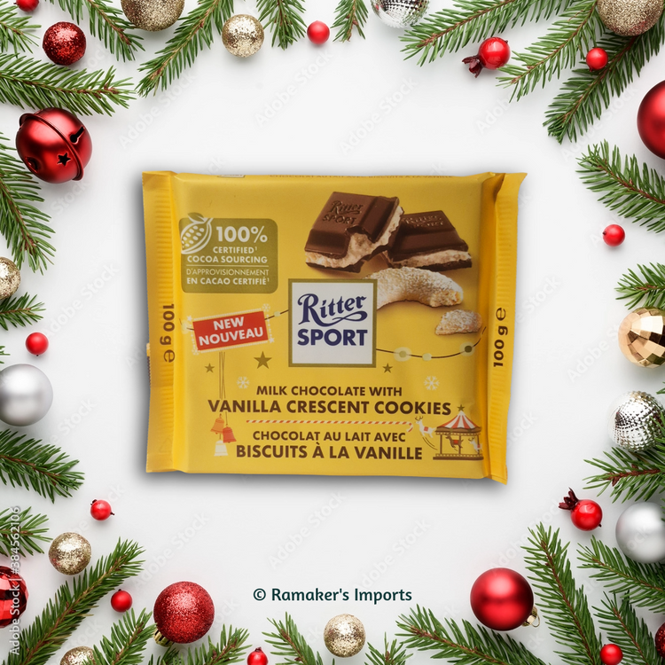 RitterSport Milk Chocolate with Vanilla Crescent Cookies